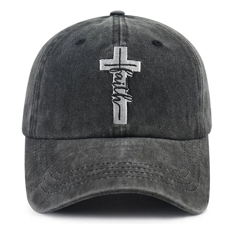 Distressed Cross Faith Cap Black Baseball Cap Soulful Faith Christian Apparel & Jewelry