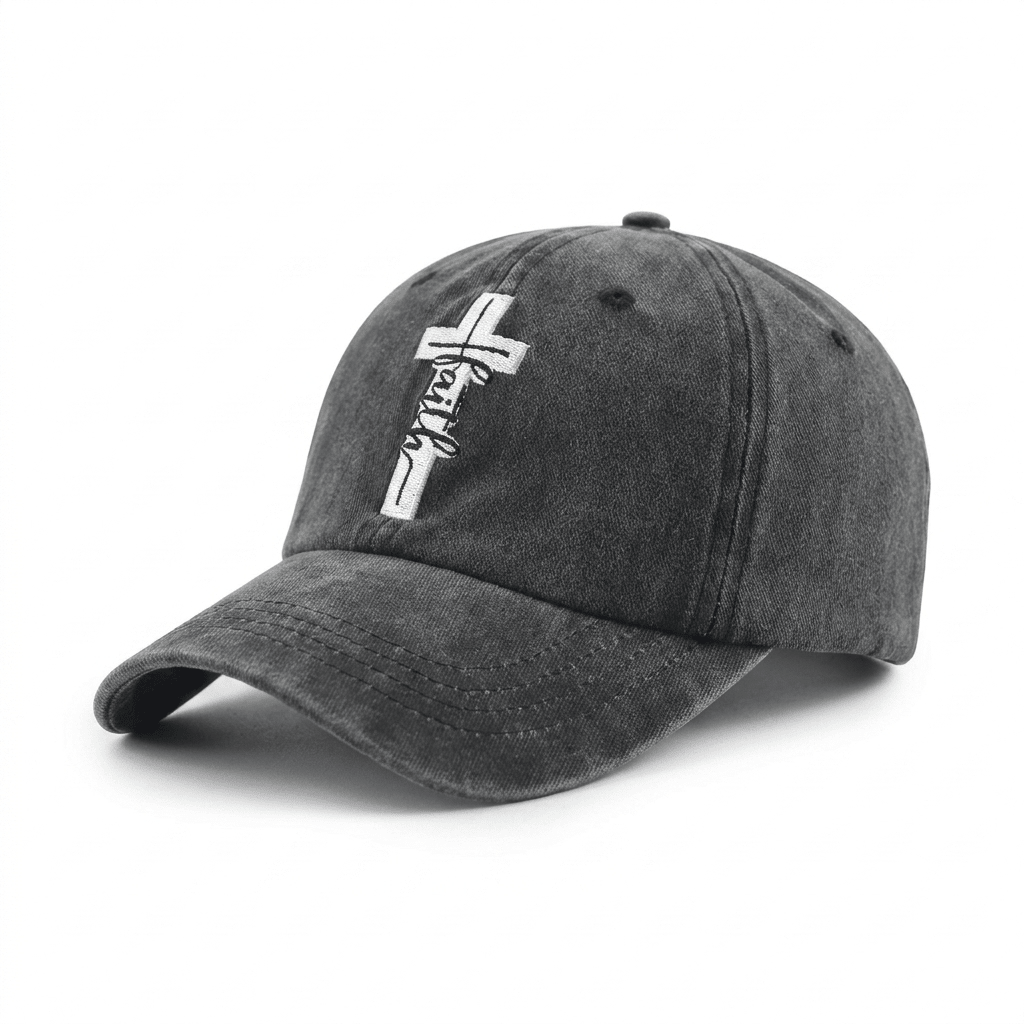 Distressed Cross Faith Cap Blue Baseball Cap Soulful Faith Christian Apparel & Jewelry
