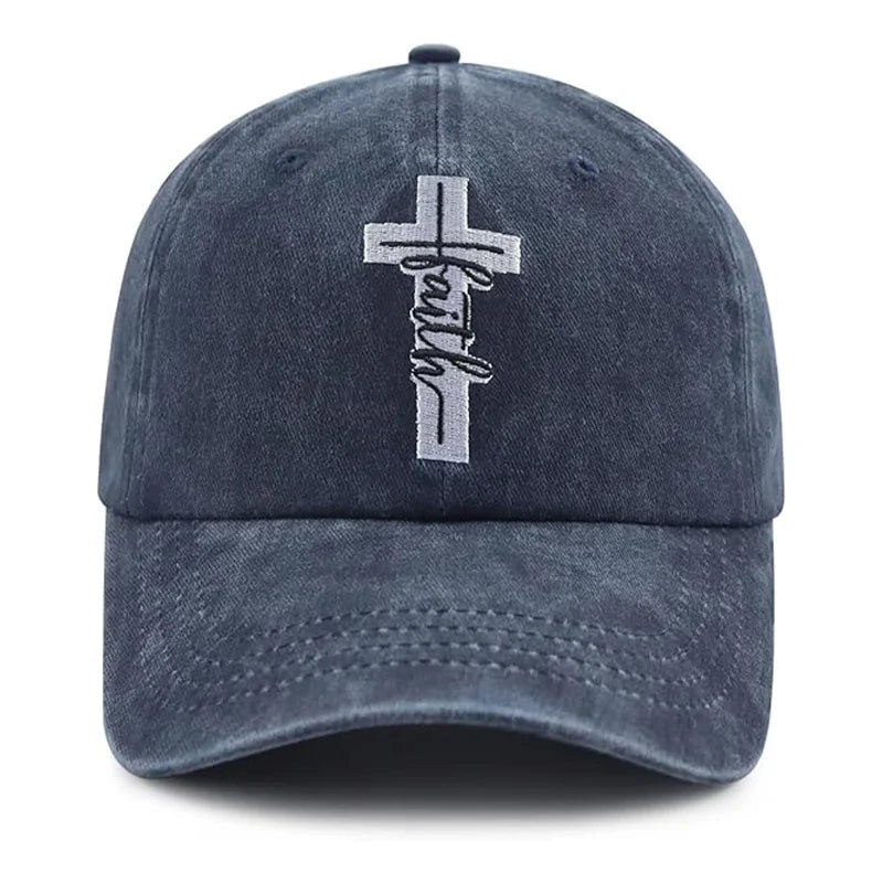 Distressed Cross Faith Cap Blue Baseball Cap Soulful Faith Christian Apparel & Jewelry