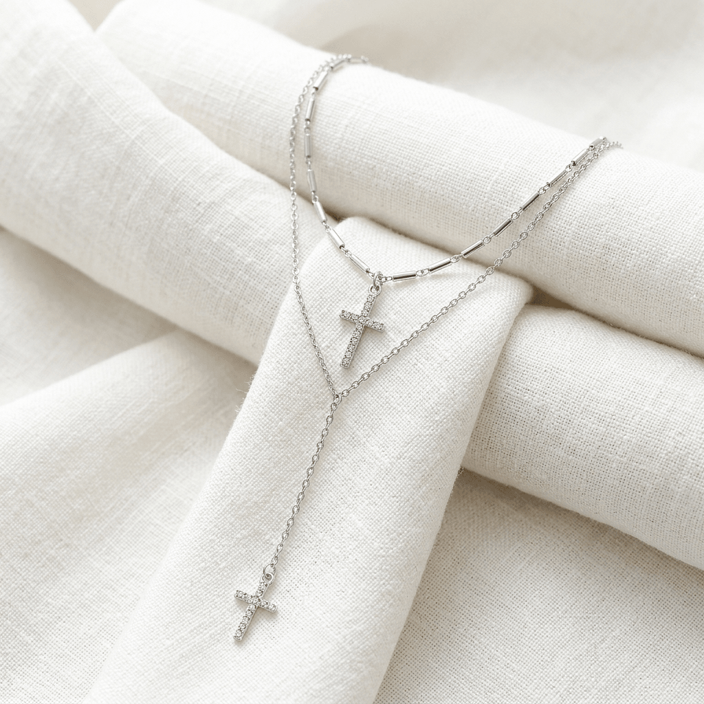 Double Layered Cross Necklace Gold Women's Necklace Soulful Faith Christian Apparel & Jewelry