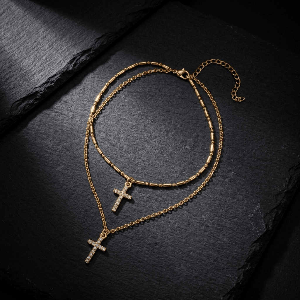 Double Layered Cross Necklace Gold Women's Necklace Soulful Faith Christian Apparel & Jewelry