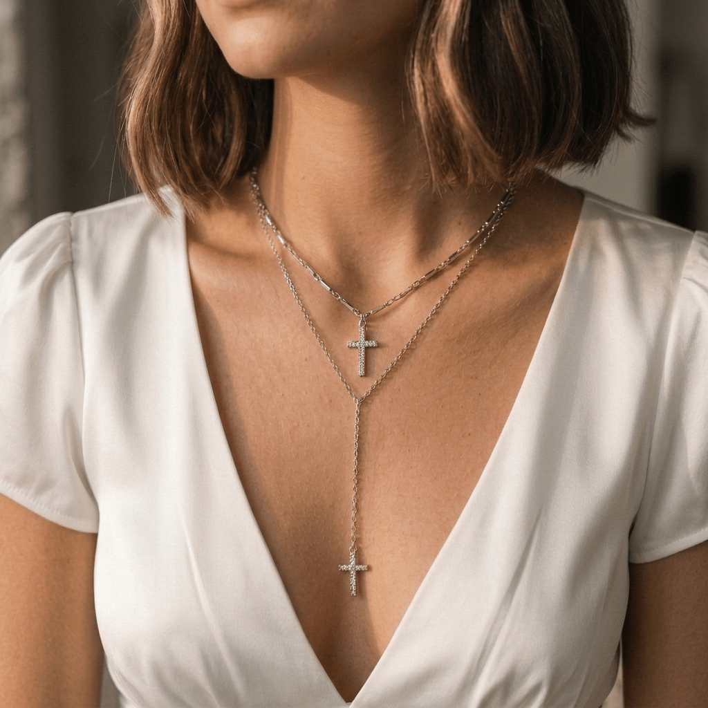 Double Layered Cross Necklace Gold Women's Necklace Soulful Faith Christian Apparel & Jewelry