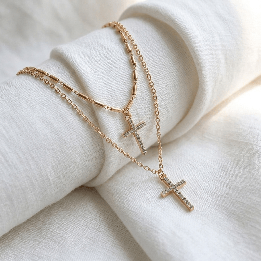 Double Layered Cross Necklace Gold Women's Necklace Soulful Faith Christian Apparel & Jewelry