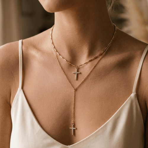 Double Layered Cross Necklace Gold Women's Necklace Soulful Faith Christian Apparel & Jewelry