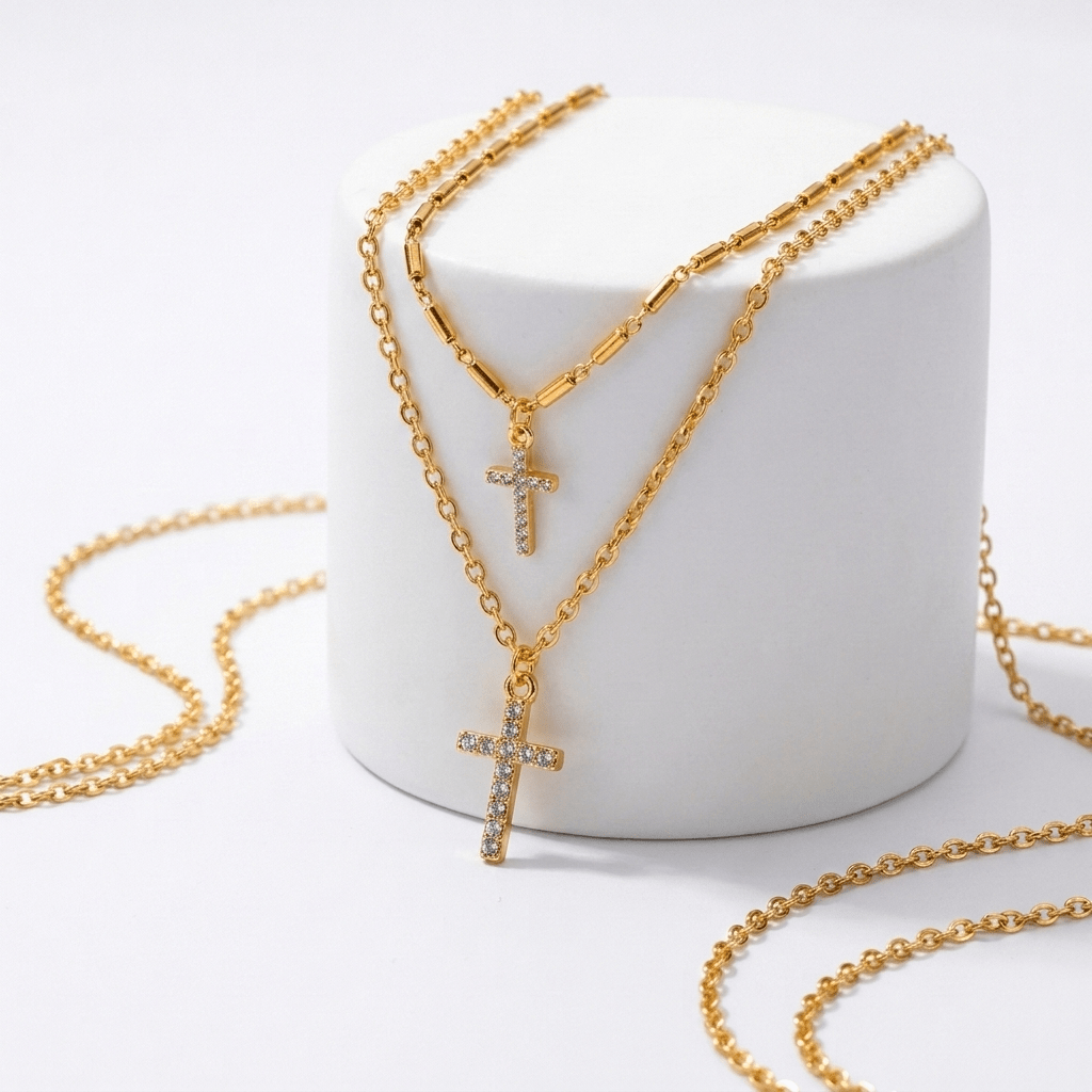 Double Layered Cross Necklace Gold Women's Necklace Soulful Faith Christian Apparel & Jewelry