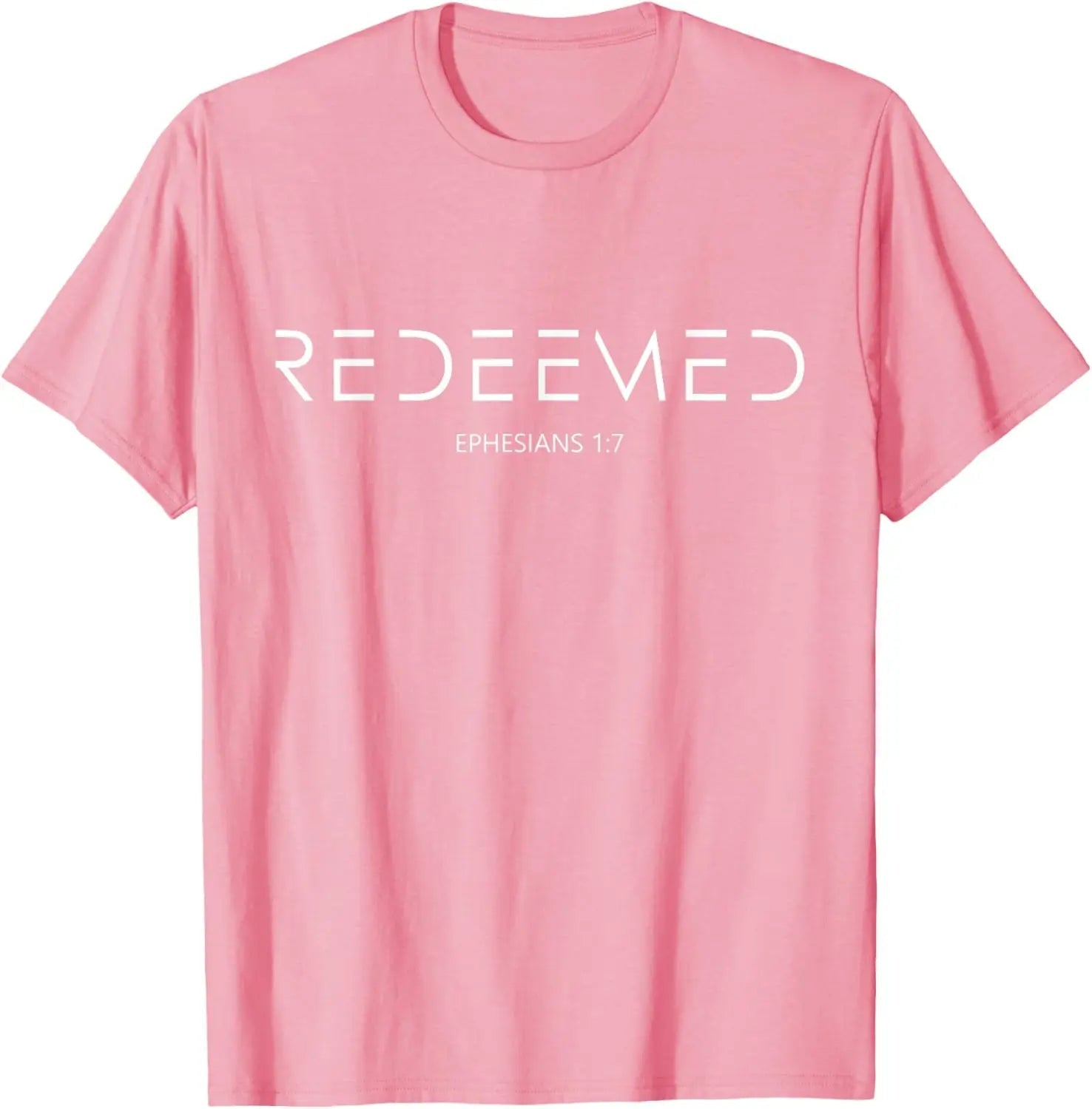 Ephesians 1:7 Redeemed Tee Pink Men's T-Shirt Soulful Faith Christian Apparel & Jewelry