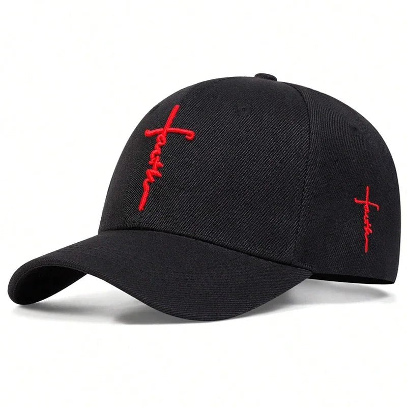 Faith Embroidered Cap Black & Red Baseball Cap Soulful Faith Christian Apparel & Jewelry