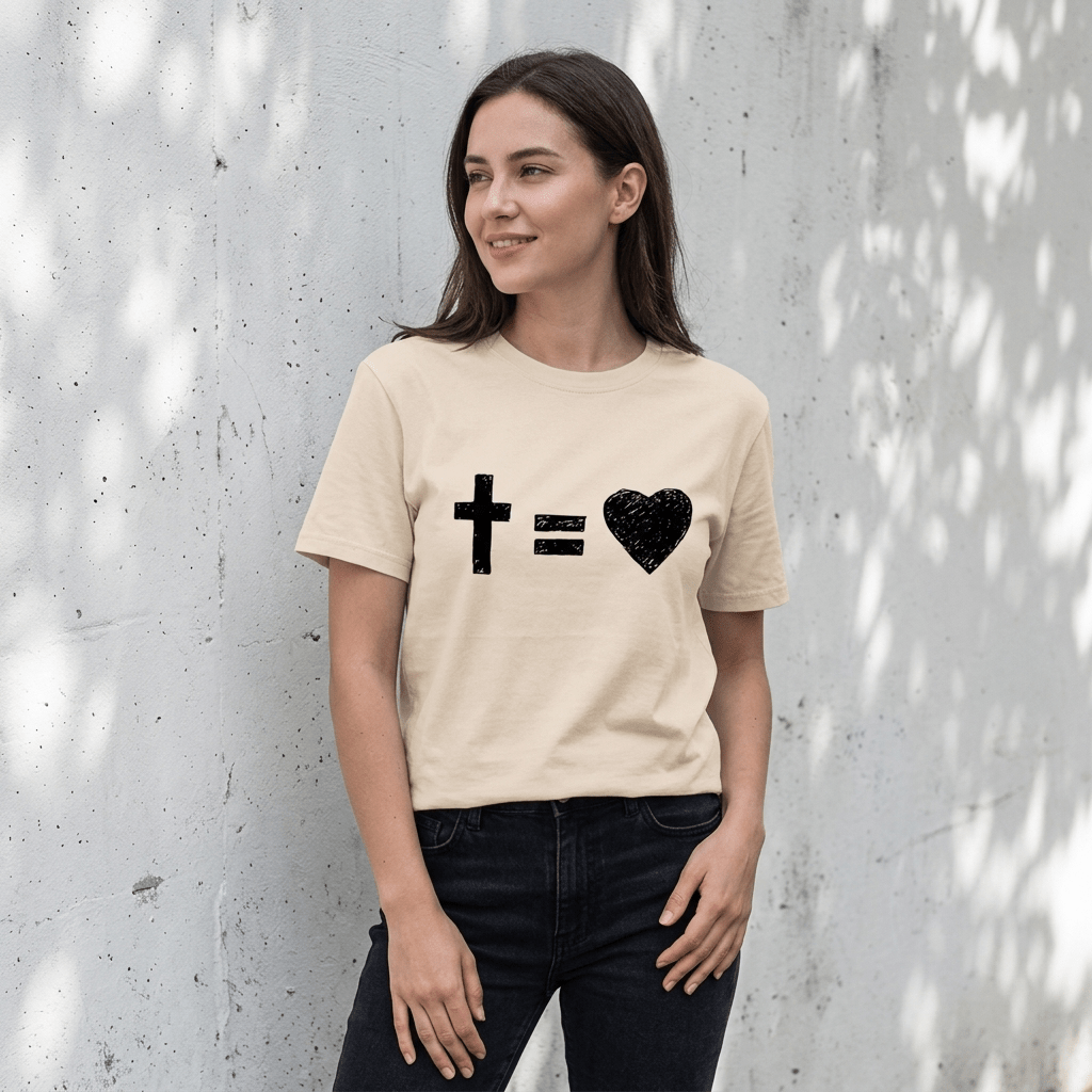 Faith Equals Love Tee Beige Women's T-Shirt Soulful Faith Christian Apparel & Jewelry