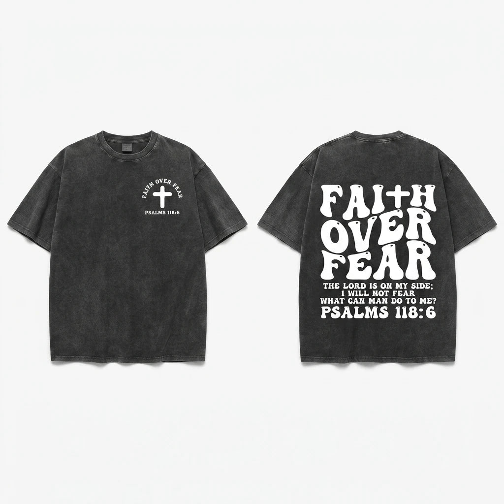 Faith Over Fear Washed Tee Bold Block Men's T-Shirt Soulful Faith Christian Apparel & Jewelry