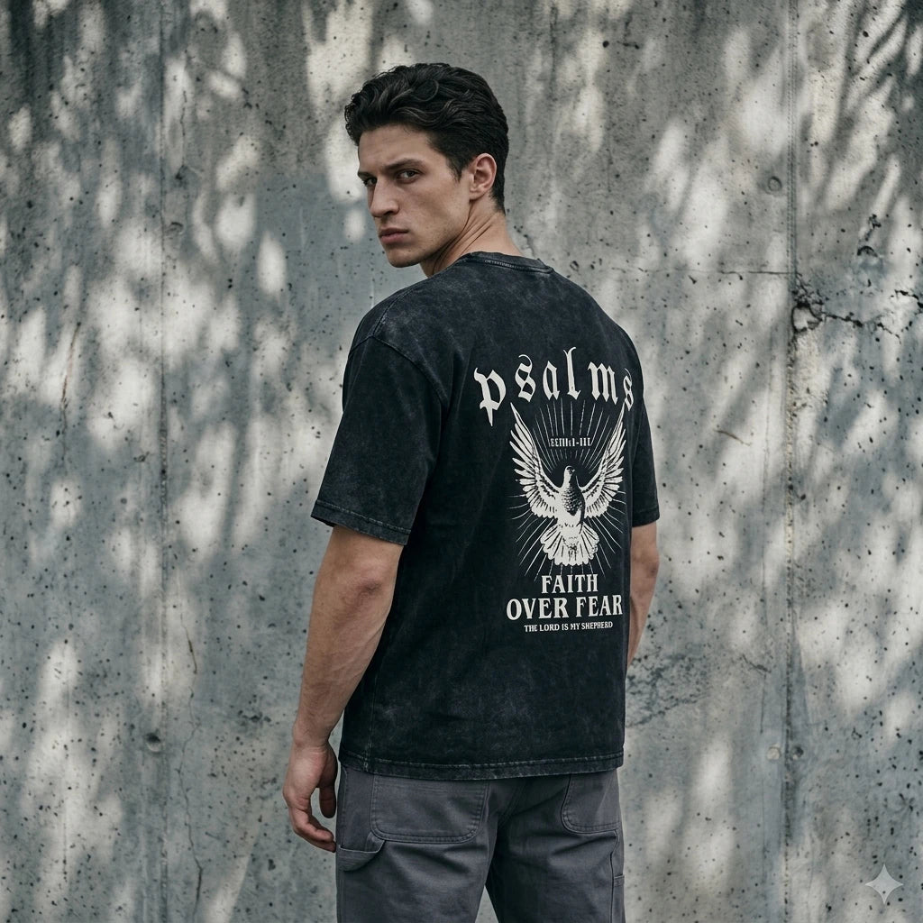 Faith Over Fear Washed Tee Dove & Psalms Men's T-Shirt Soulful Faith Christian Apparel & Jewelry