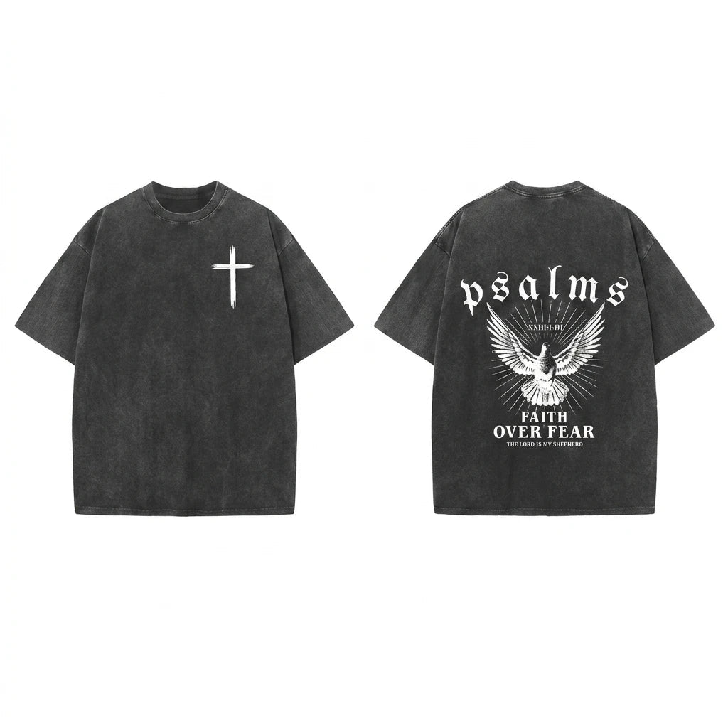 Faith Over Fear Washed Tee Dove & Psalms Men's T-Shirt Soulful Faith Christian Apparel & Jewelry