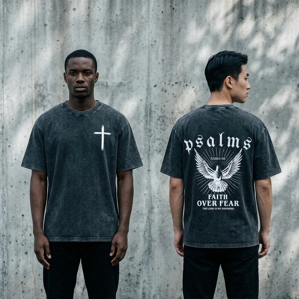 Faith Over Fear Washed Tee Dove & Psalms Men's T-Shirt Soulful Faith Christian Apparel & Jewelry