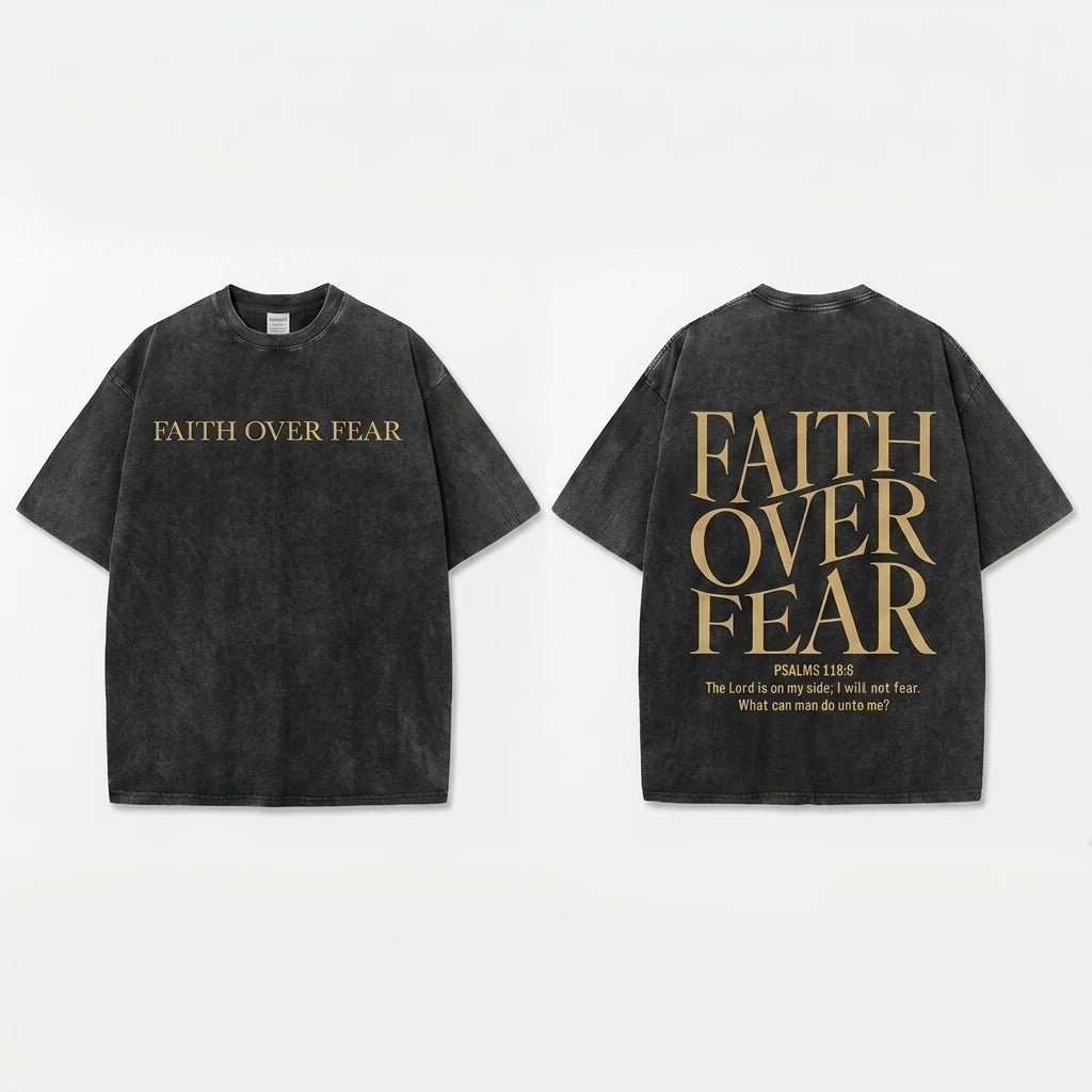 Faith Over Fear Washed Tee Gold Script Men's T-Shirt Soulful Faith Christian Apparel & Jewelry