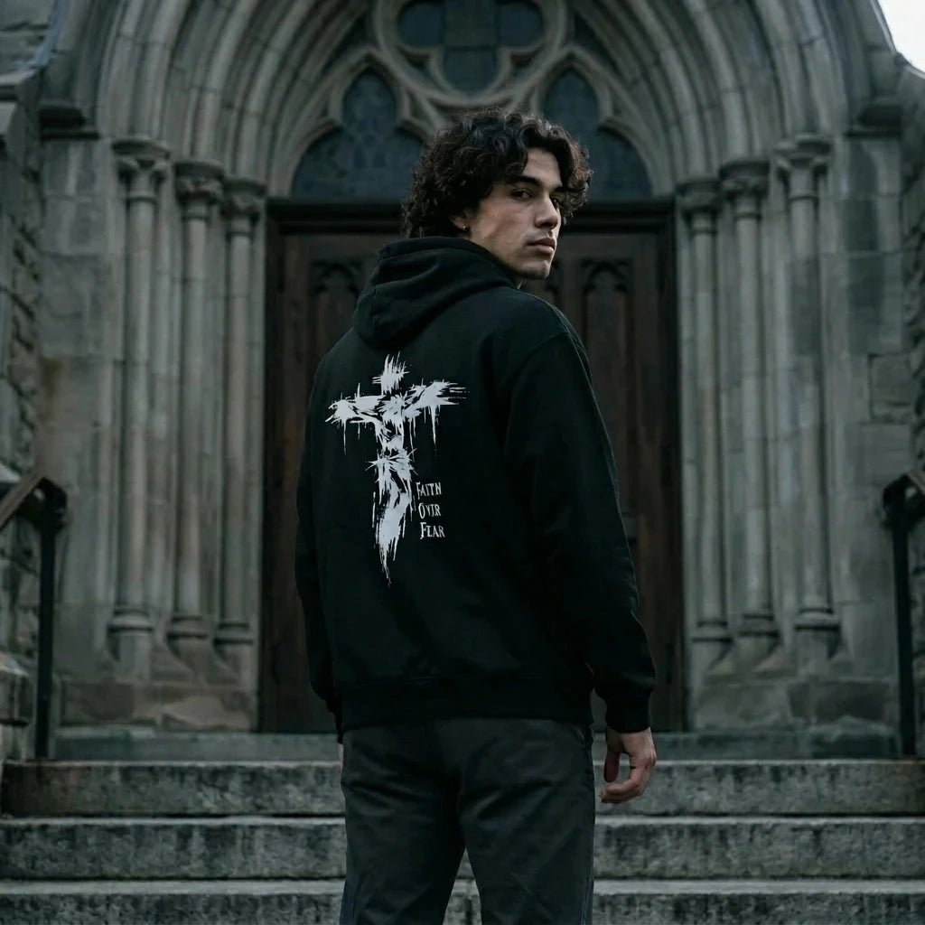 Faith Overcomes Fear Hoodie Black Men's Hoodie Soulful Faith Christian Apparel & Jewelry