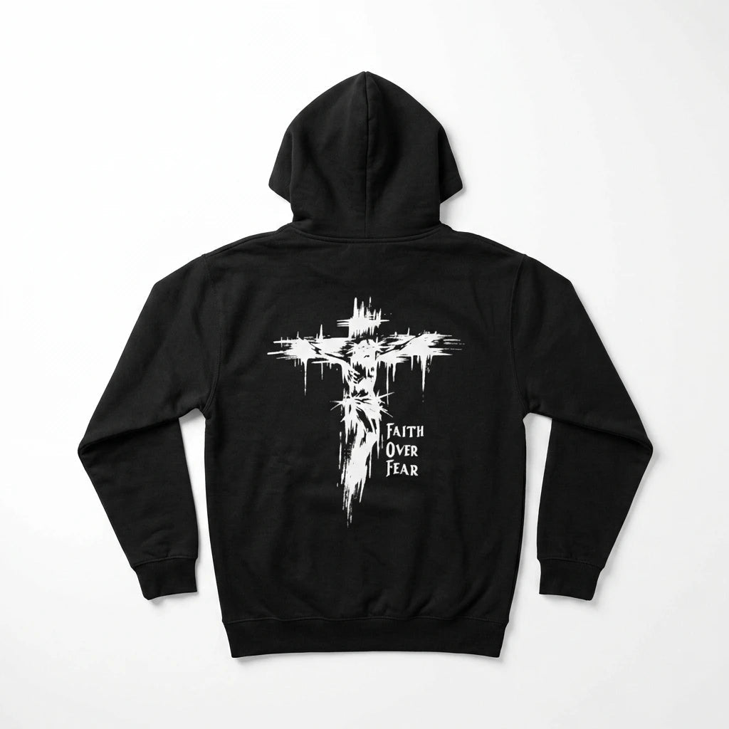 Faith Overcomes Fear Hoodie Black Men's Hoodie Soulful Faith Christian Apparel & Jewelry