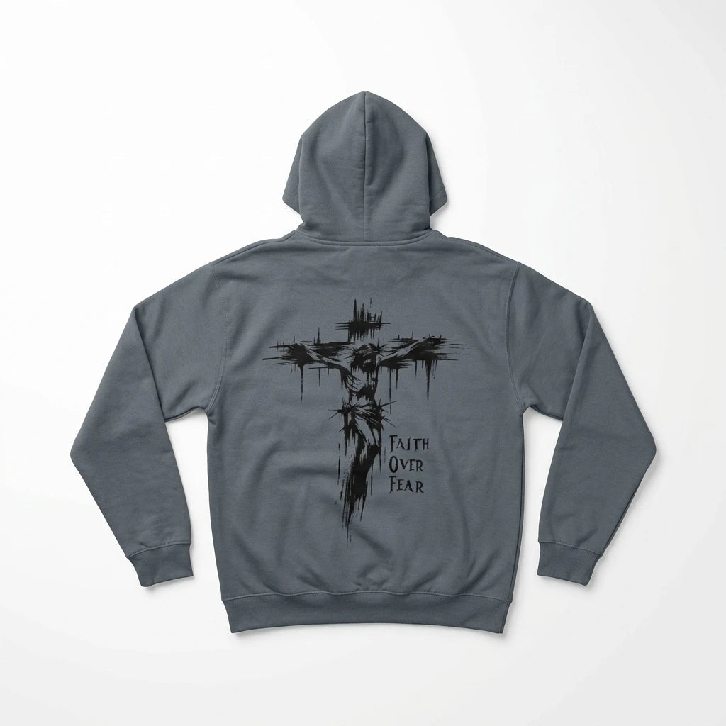 Faith Overcomes Fear Hoodie Gray Men's Hoodie Soulful Faith Christian Apparel & Jewelry