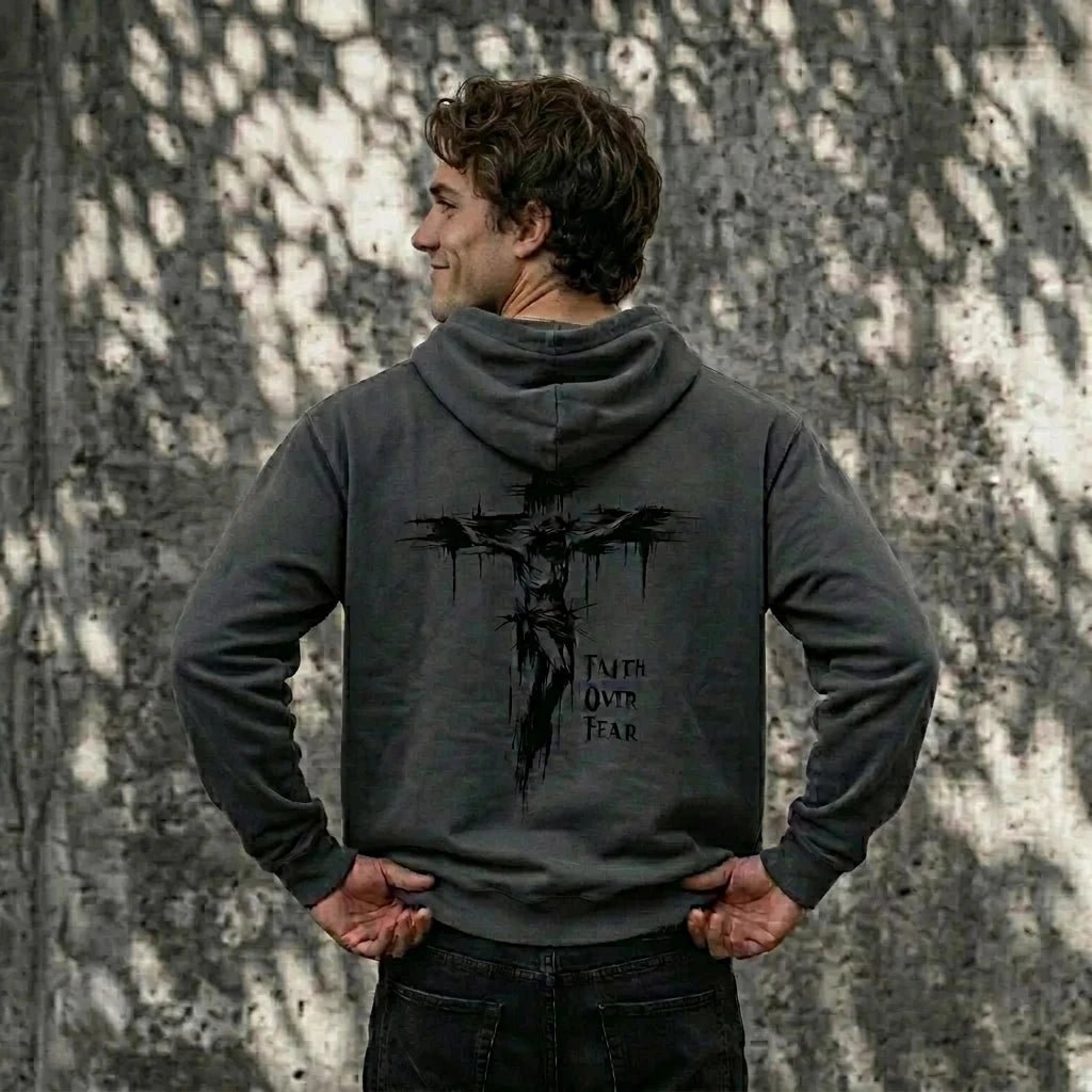 Faith Overcomes Fear Hoodie Gray Men's Hoodie Soulful Faith Christian Apparel & Jewelry