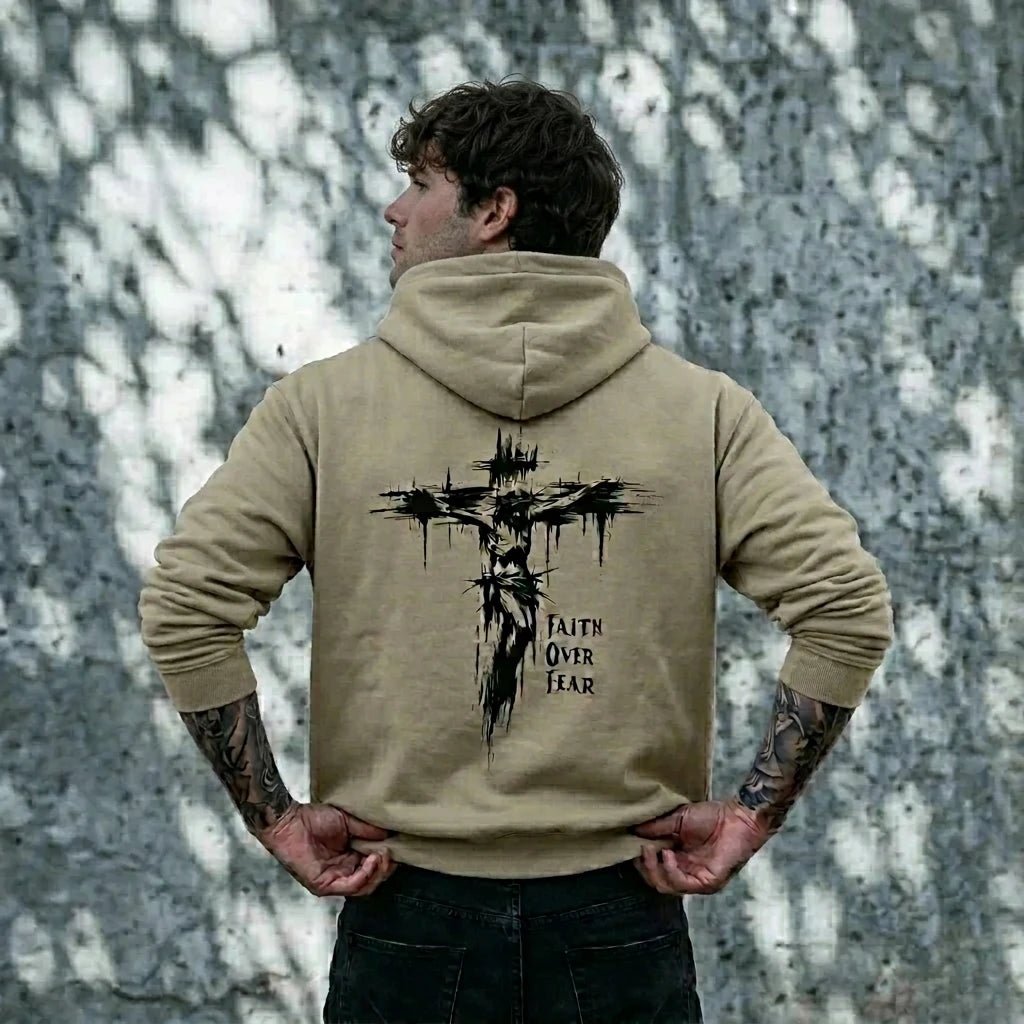 Faith Overcomes Fear Hoodie Khaki Men's Hoodie Soulful Faith Christian Apparel & Jewelry