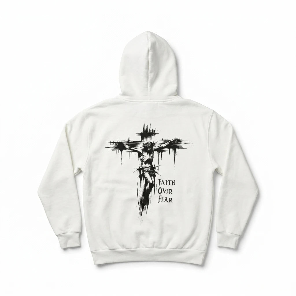 Faith Overcomes Fear Hoodie White Men's Hoodie Soulful Faith Christian Apparel & Jewelry