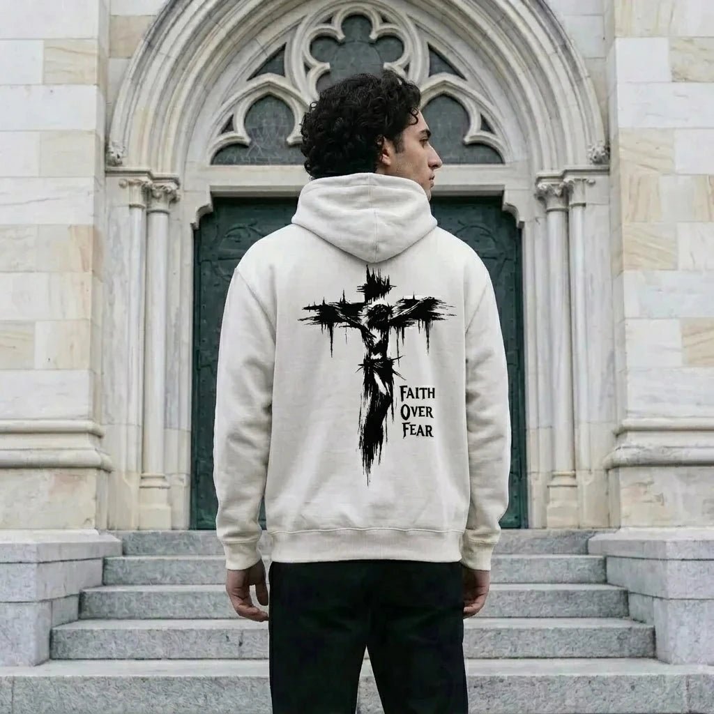 Faith Overcomes Fear Hoodie White Men's Hoodie Soulful Faith Christian Apparel & Jewelry