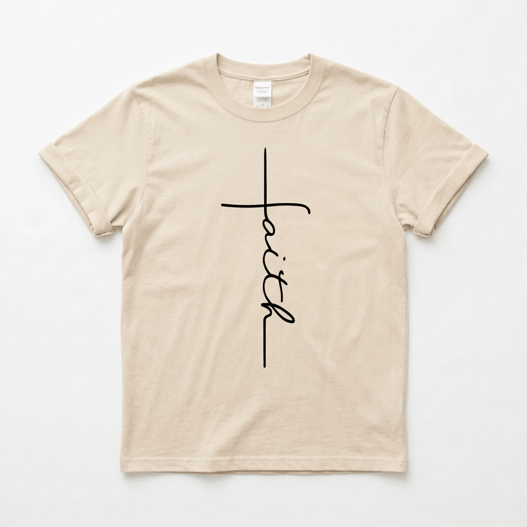 Faith Script Tee Beige Women's T-Shirt Soulful Faith Christian Apparel & Jewelry