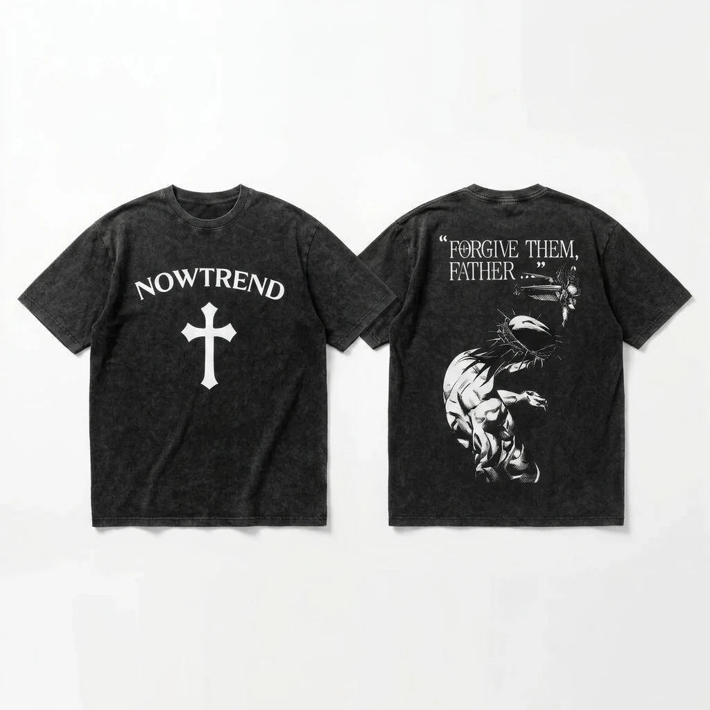 Forgive Them Father Washed Tee Bold Cross Men's T-Shirt Soulful Faith Christian Apparel & Jewelry