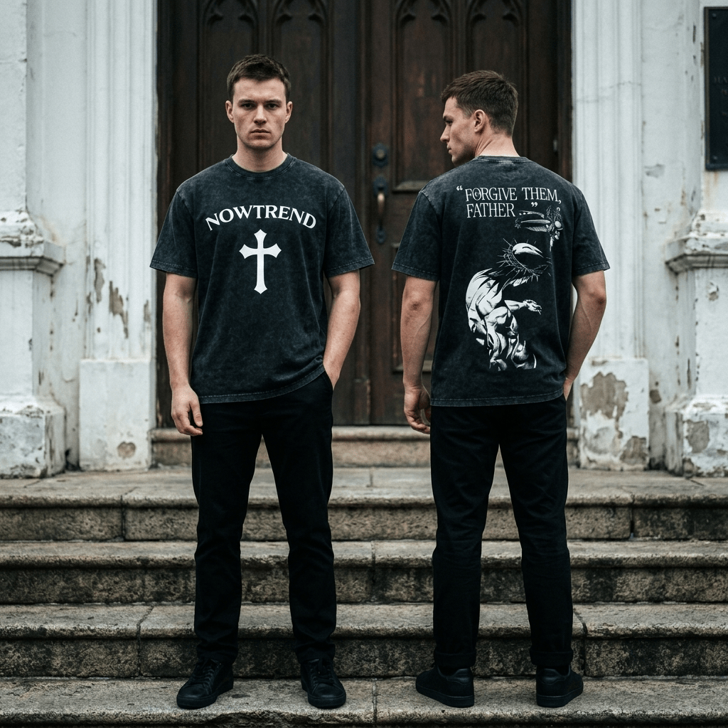 Forgive Them Father Washed Tee Bold Cross Men's T-Shirt Soulful Faith Christian Apparel & Jewelry