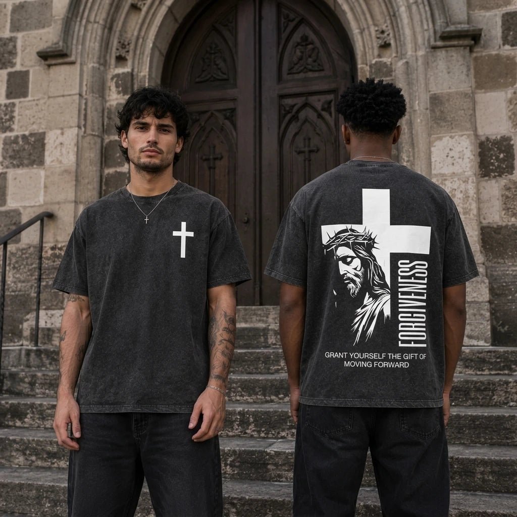 Forgive Them Father Washed Tee Cross Figure Men's T-Shirt Soulful Faith Christian Apparel & Jewelry