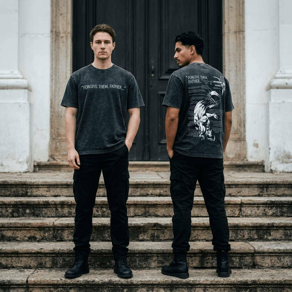 Forgive Them Father Washed Tee Dark Design Men's T-Shirt Soulful Faith Christian Apparel & Jewelry