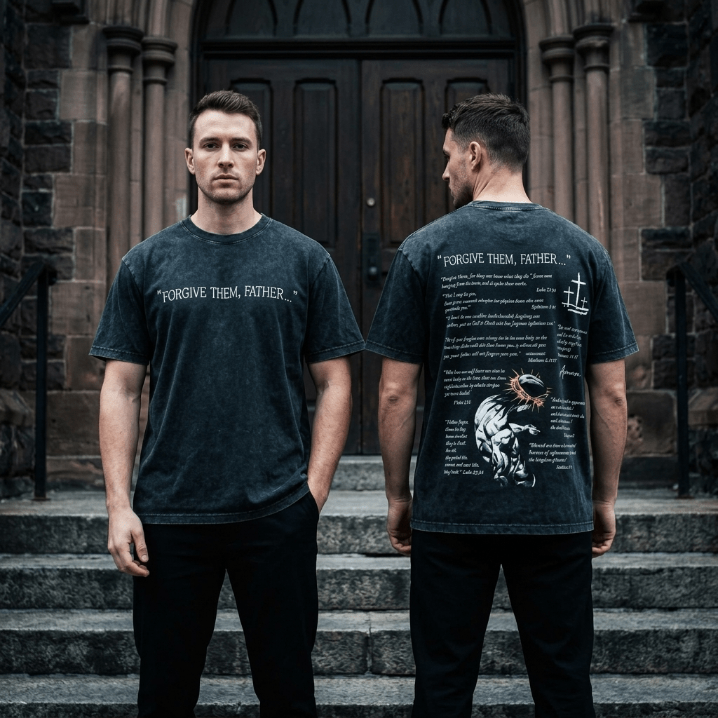 Forgive Them Father Washed Tee Father Script Men's T-Shirt Soulful Faith Christian Apparel & Jewelry