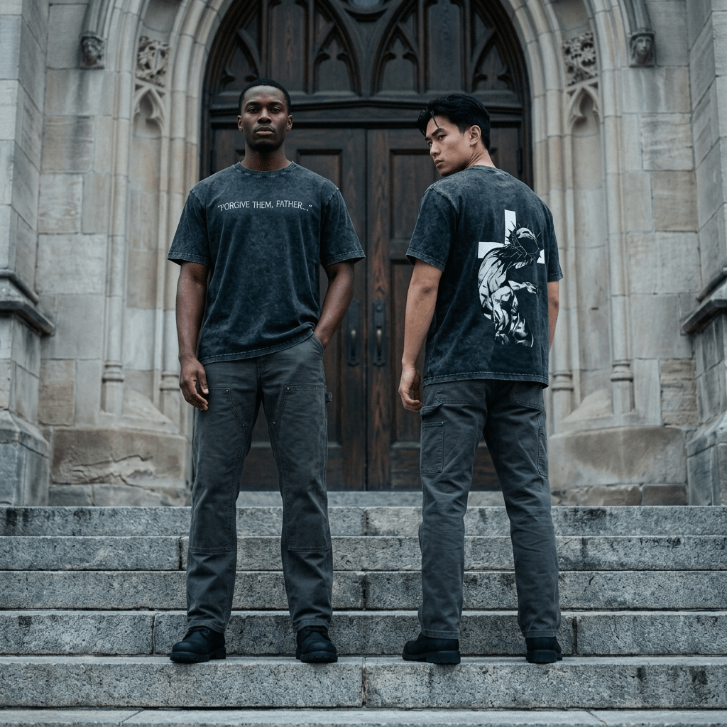 Forgive Them Father Washed Tee Forgive Script Men's T-Shirt Soulful Faith Christian Apparel & Jewelry