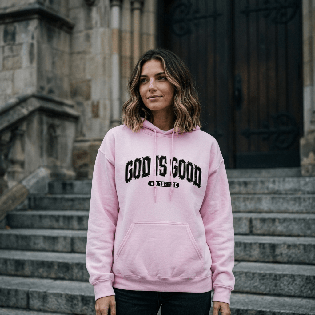 God Is Good Hoodie Pink Women's Hoodie Soulful Faith Christian Apparel & Jewelry