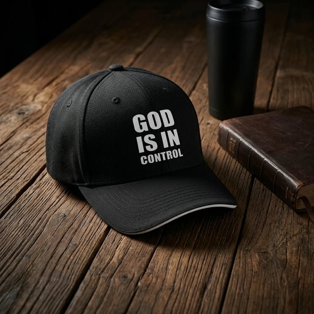 God Is in Control Cap Black Baseball Cap Soulful Faith Christian Apparel & Jewelry