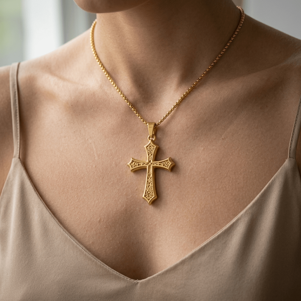 Gold Cross Necklace Gold Unisex Necklace Soulful Faith Christian Apparel & Jewelry
