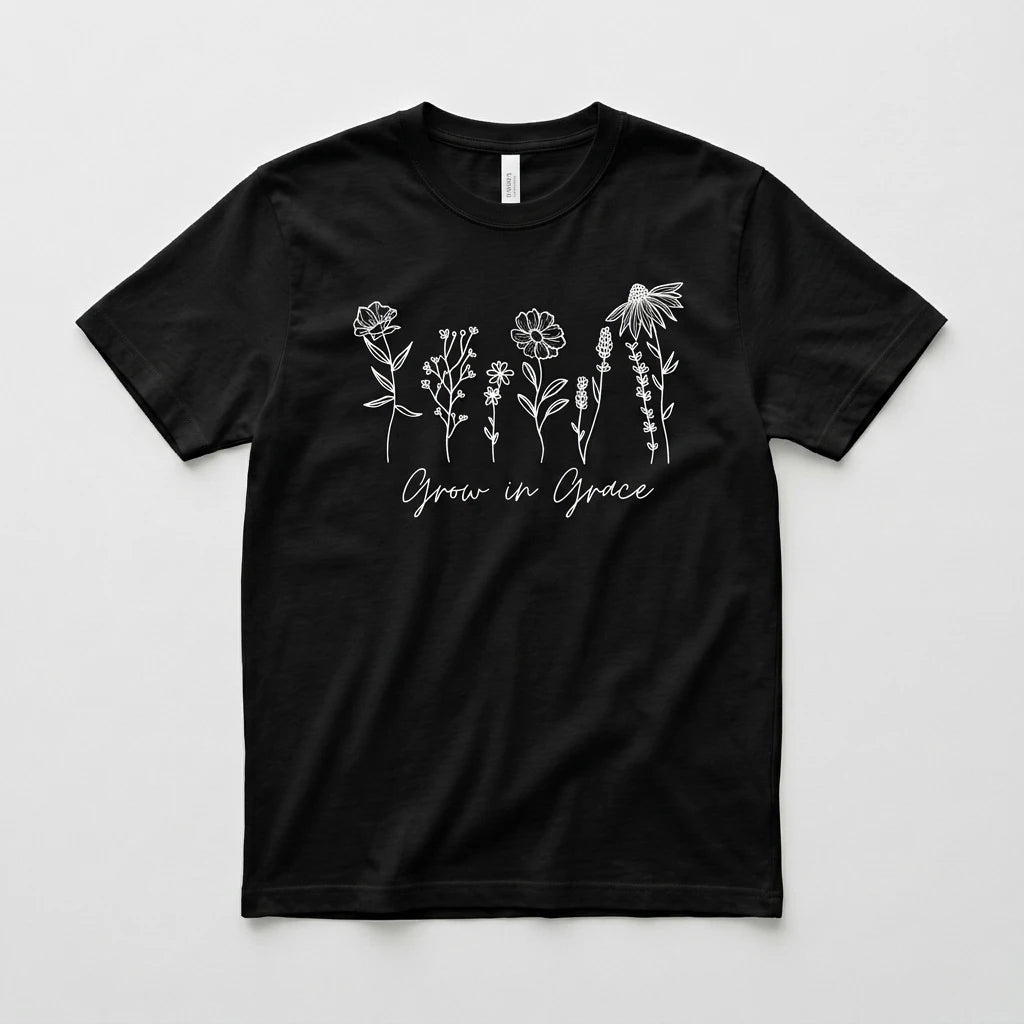 Grow in Grace Tee Black Women's T-Shirt Soulful Faith Christian Apparel & Jewelry