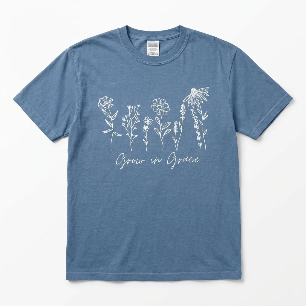 Grow in Grace Tee Blue Jean Women's T-Shirt Soulful Faith Christian Apparel & Jewelry