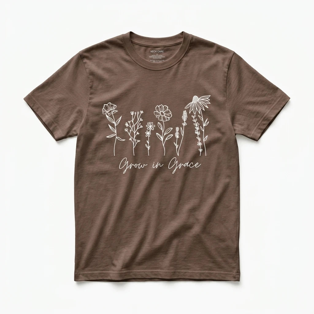 Grow in Grace Tee Espresso Women's T-Shirt Soulful Faith Christian Apparel & Jewelry