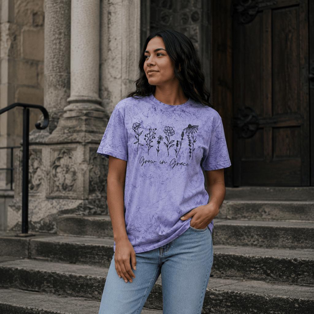 Grow in Grace Tee Orchid Women's T-Shirt Soulful Faith Christian Apparel & Jewelry