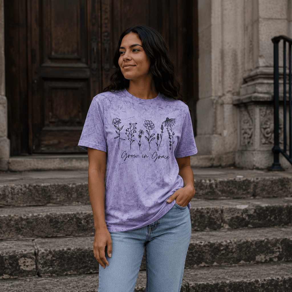 Grow in Grace Tee Orchid Women's T-Shirt Soulful Faith Christian Apparel & Jewelry