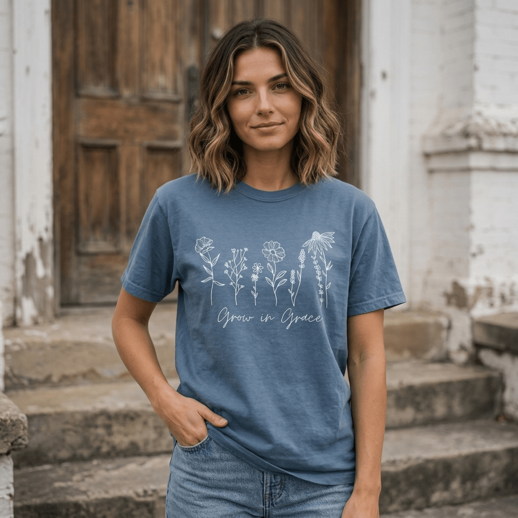 Grow in Grace Tee Orchid Women's T-Shirt Soulful Faith Christian Apparel & Jewelry