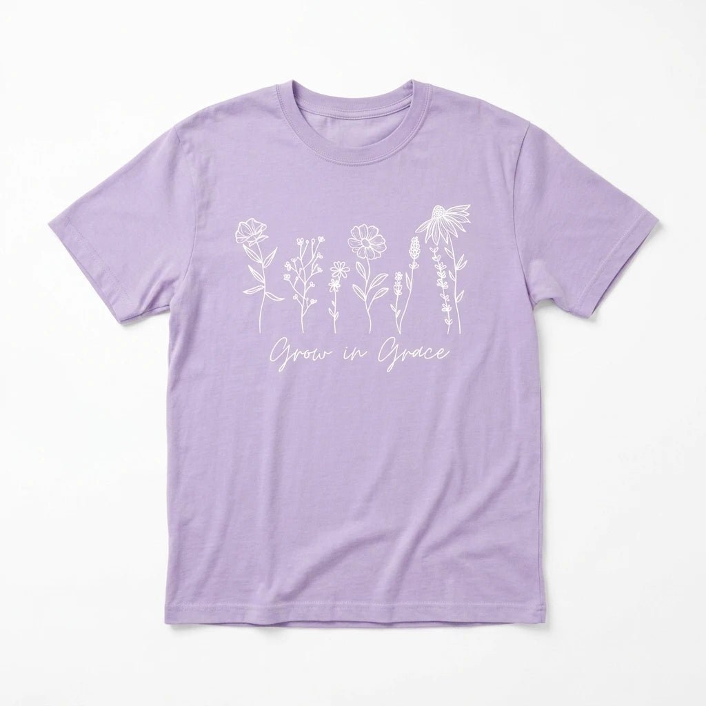 Grow in Grace Tee Orchid Women's T-Shirt Soulful Faith Christian Apparel & Jewelry