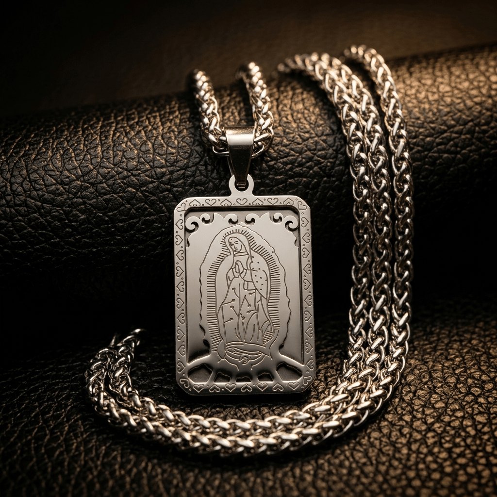 Guadalupe Pendant Necklace Silver Men's Necklace Soulful Faith Christian Apparel & Jewelry