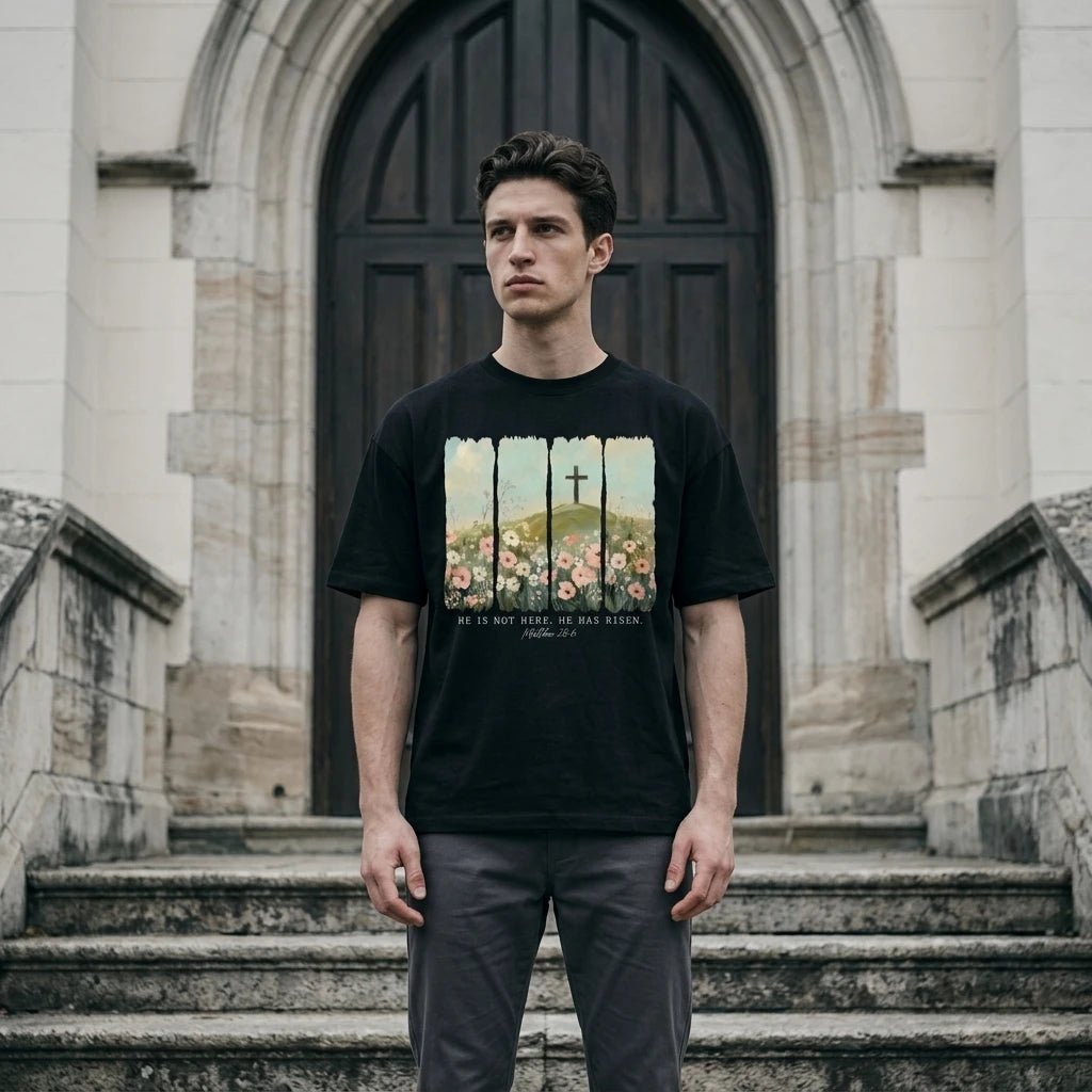 He Has Risen Tee S Men's T-Shirt Soulful Faith Christian Apparel & Jewelry