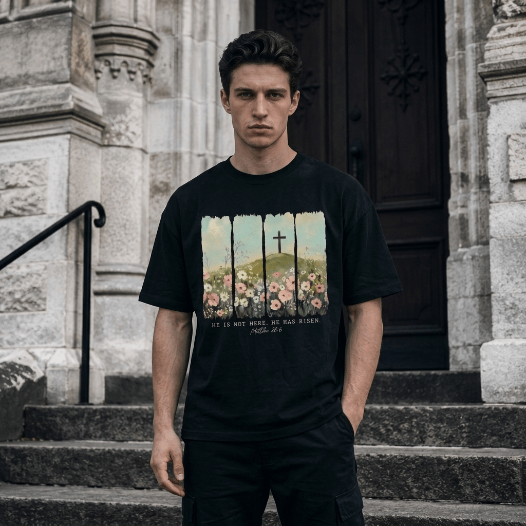 He Has Risen Tee S Men's T-Shirt Soulful Faith Christian Apparel & Jewelry