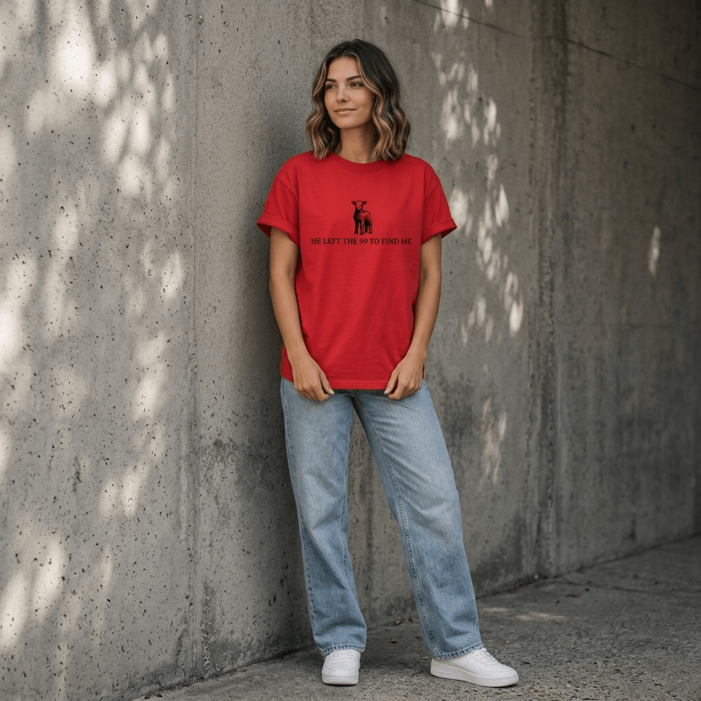 He Left the 99 Graphic Tee Khaki Women's T-Shirt Soulful Faith Christian Apparel & Jewelry