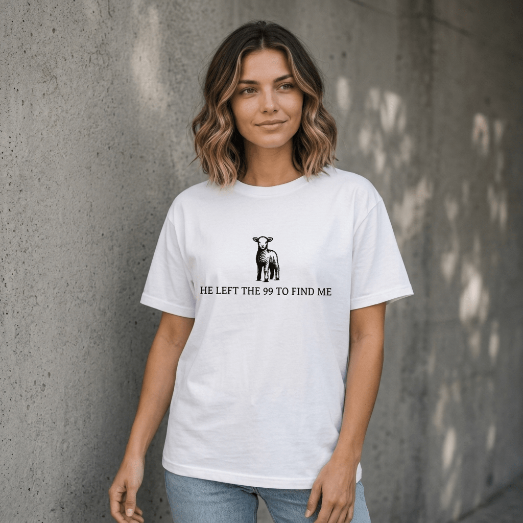 He Left the 99 Graphic Tee Khaki Women's T-Shirt Soulful Faith Christian Apparel & Jewelry