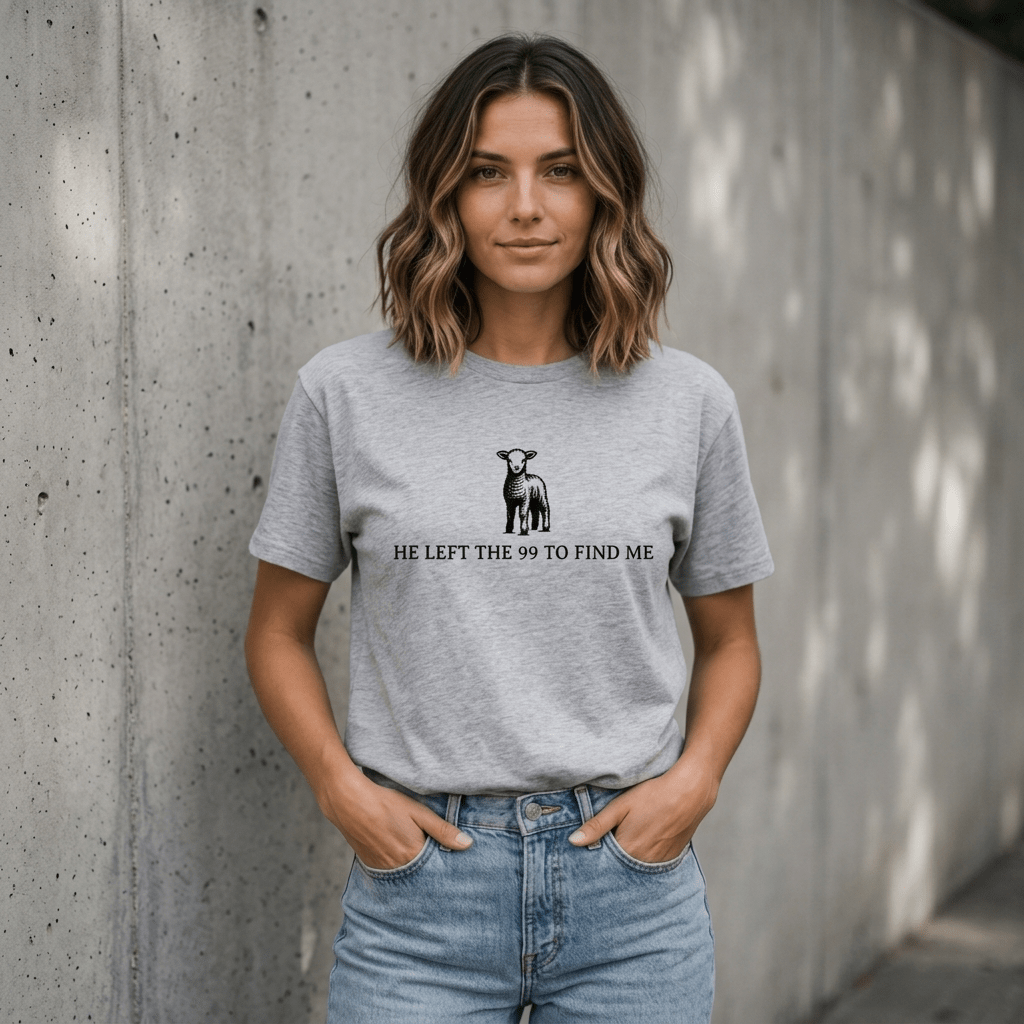 He Left the 99 Graphic Tee Khaki Women's T-Shirt Soulful Faith Christian Apparel & Jewelry
