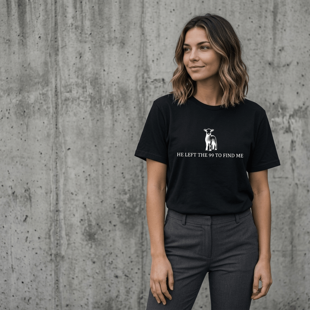 He Left the 99 Graphic Tee Khaki Women's T-Shirt Soulful Faith Christian Apparel & Jewelry