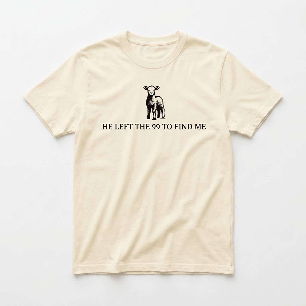 He Left the 99 Graphic Tee Khaki Women's T-Shirt Soulful Faith Christian Apparel & Jewelry