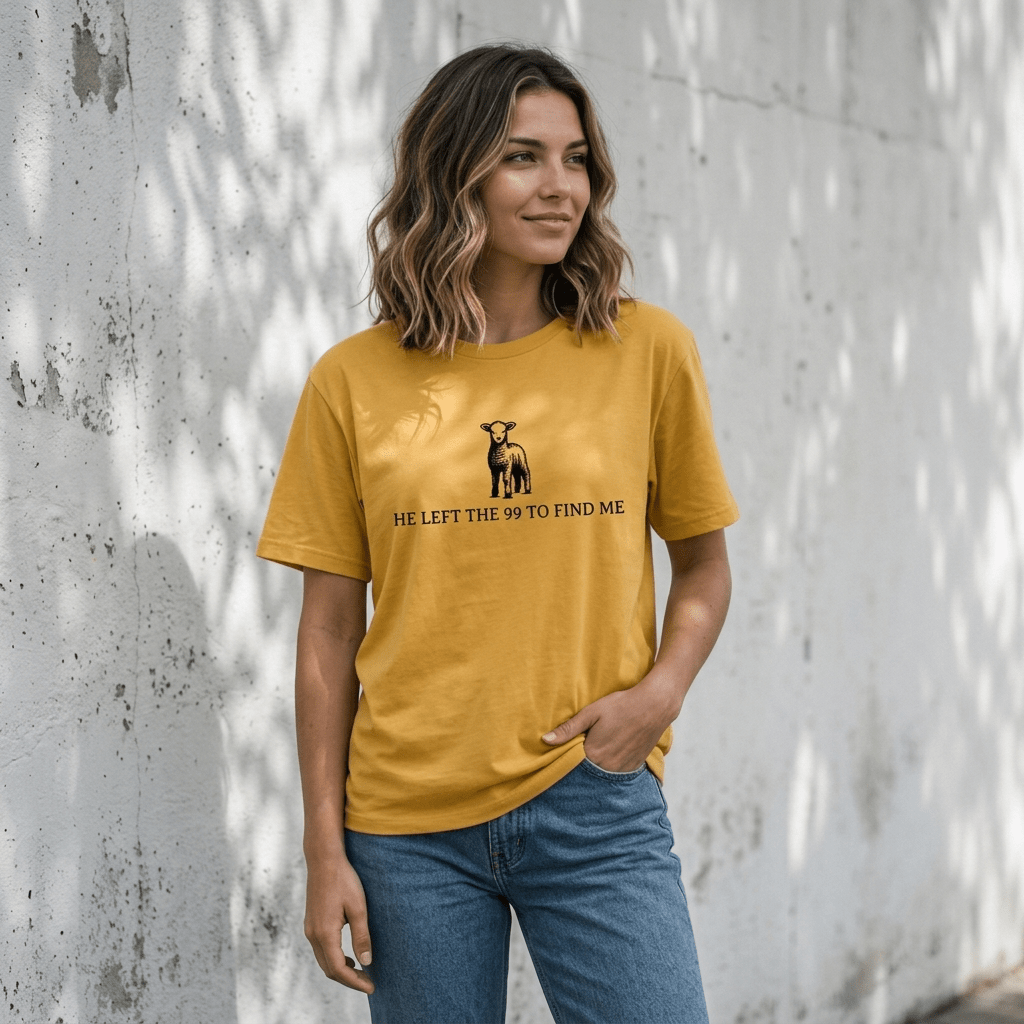 He Left the 99 Graphic Tee Khaki Women's T-Shirt Soulful Faith Christian Apparel & Jewelry